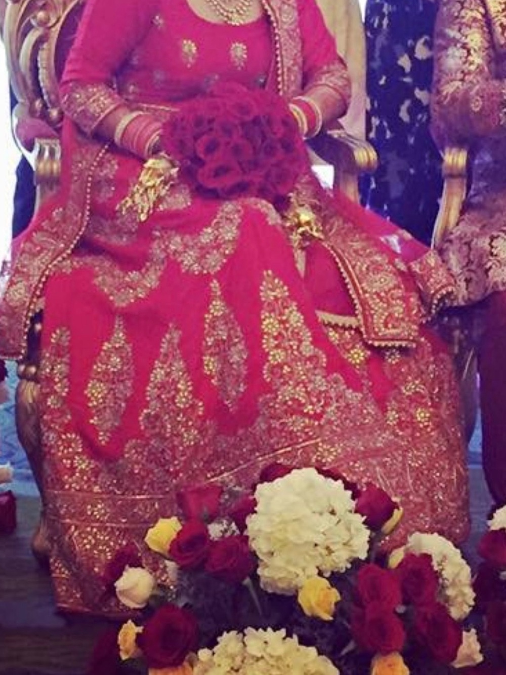 Embellished Fuchsia Bridal Lehenga with Gold Embroidery